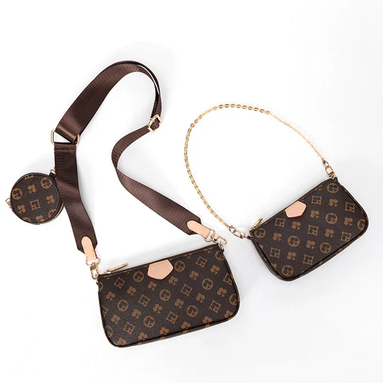 

3 In 1 Leather Lady Fashion Trendy Chain 3 Pieces Shoulder bag Set, 2 color