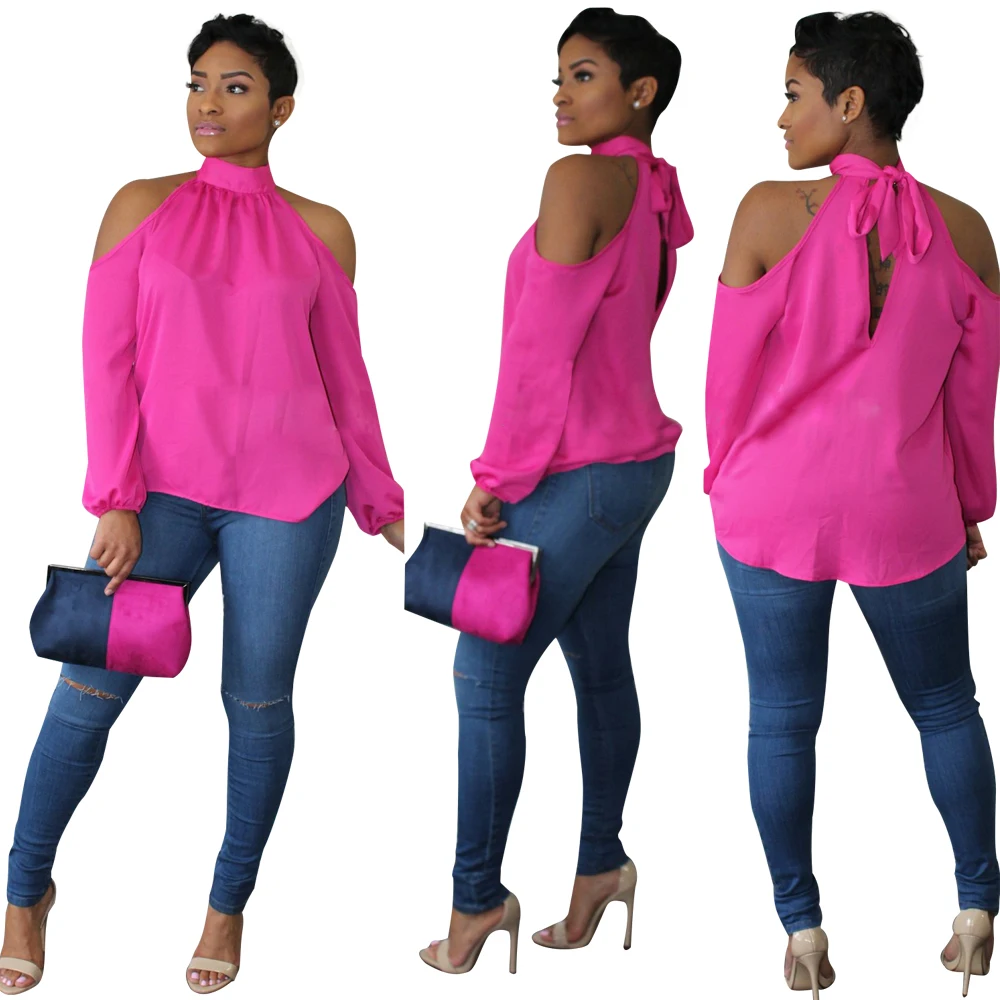 

Hot Sale New Arrival European And American Women's Off Shoulder Blouse Solid Color Sexy Ladies Tops Shirt Blouse Women, Picture