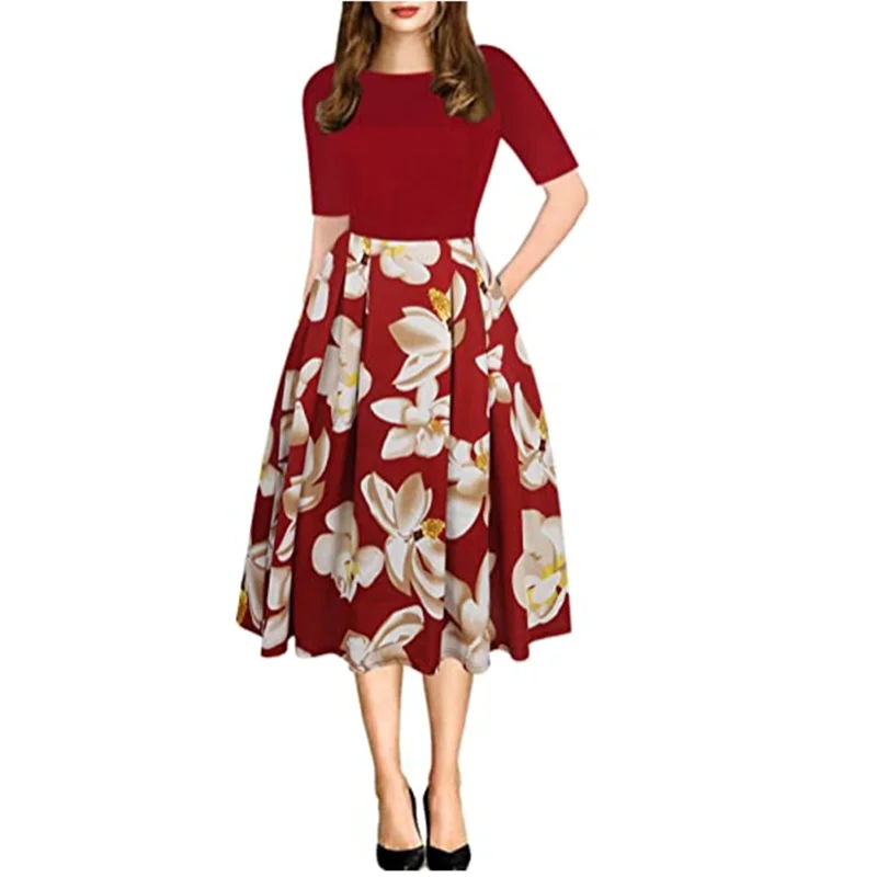 

Hot selling style large size loose solid color top and floral print skirt a comfortable casual women's sexy dress