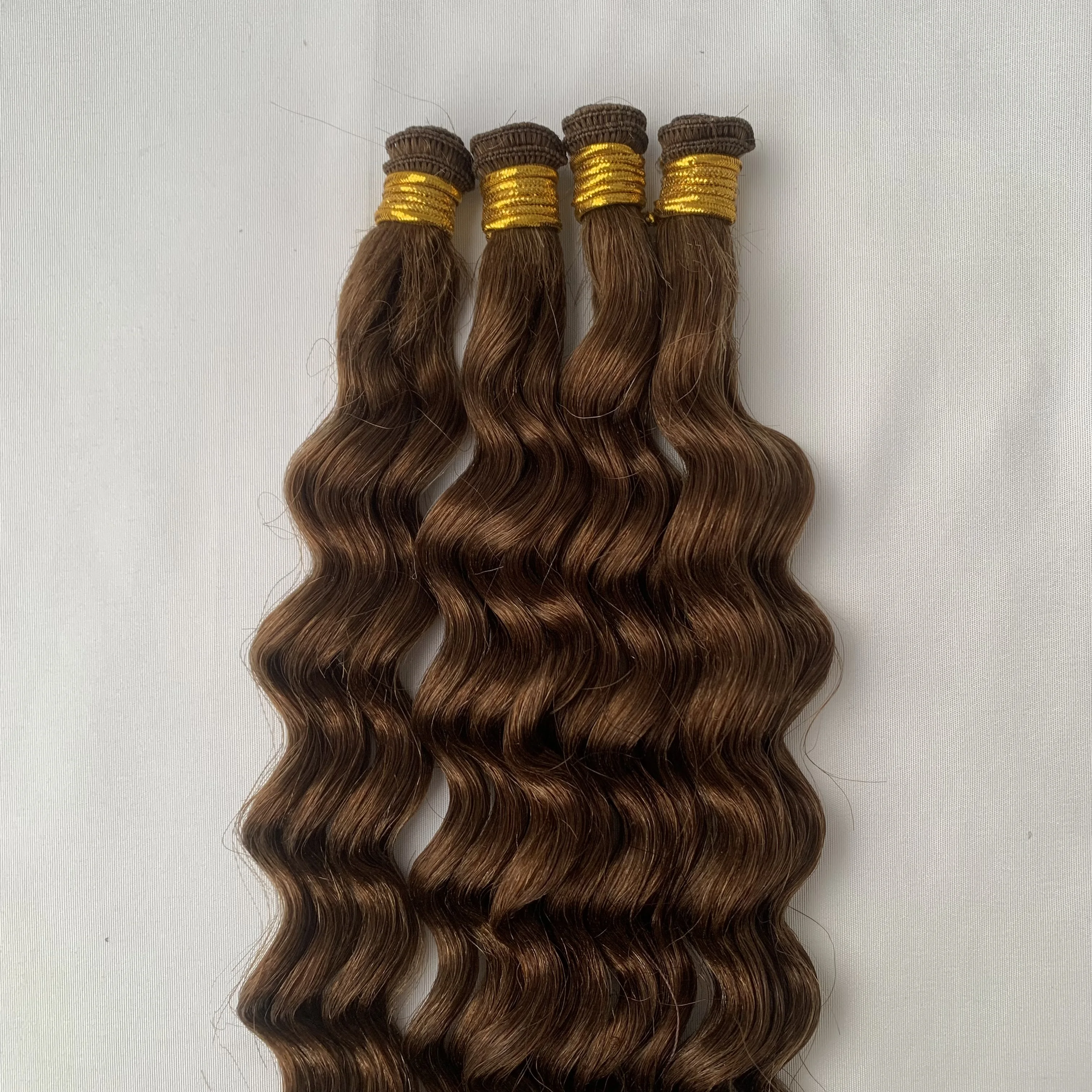 

Factory Wholesale 100% Human Hair Extension Hand Tied Weft Extensions Double Drawn Deep Wave Natural Human Virgin Hair 10"-24", All color