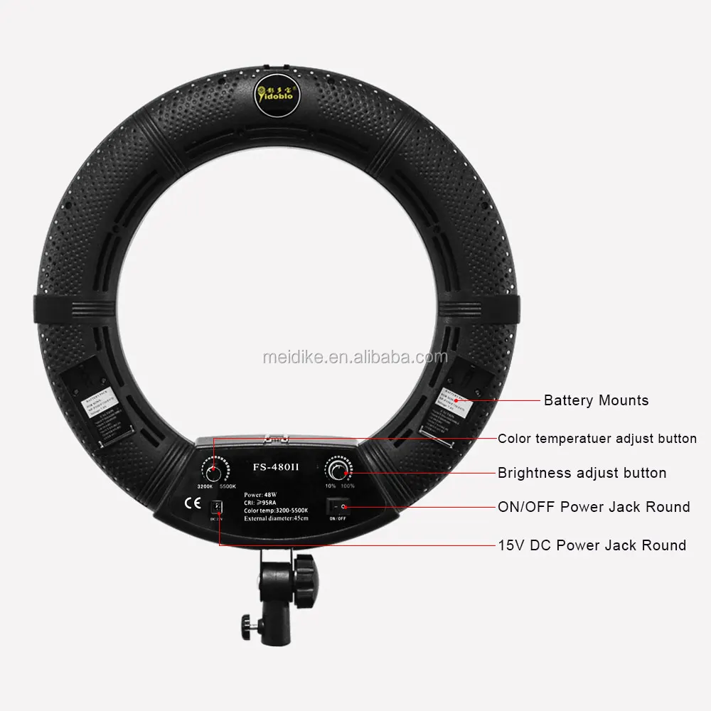 LED Ring Light FS-480II with Phone Camera Holder Stepless DimmingTripod Stand