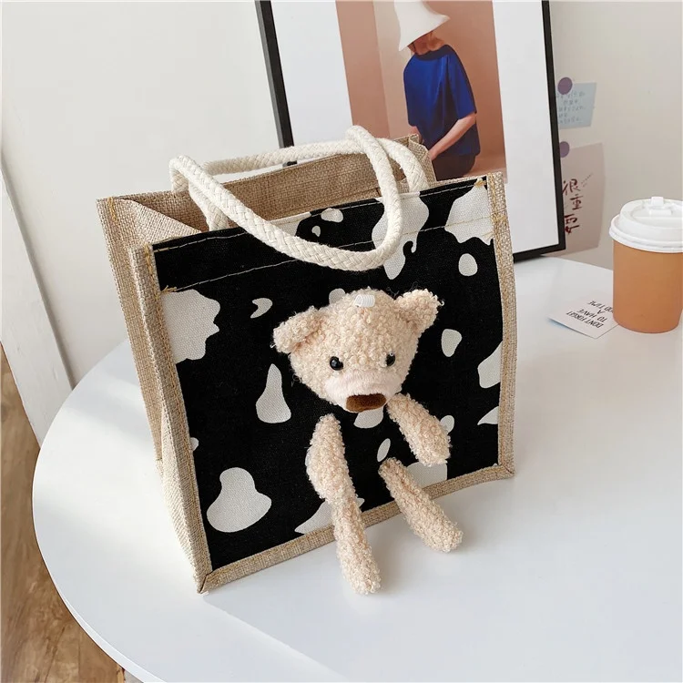 

The New Hand carry bento canvas bag out fashion portable cosmetic bag cute bear handbag