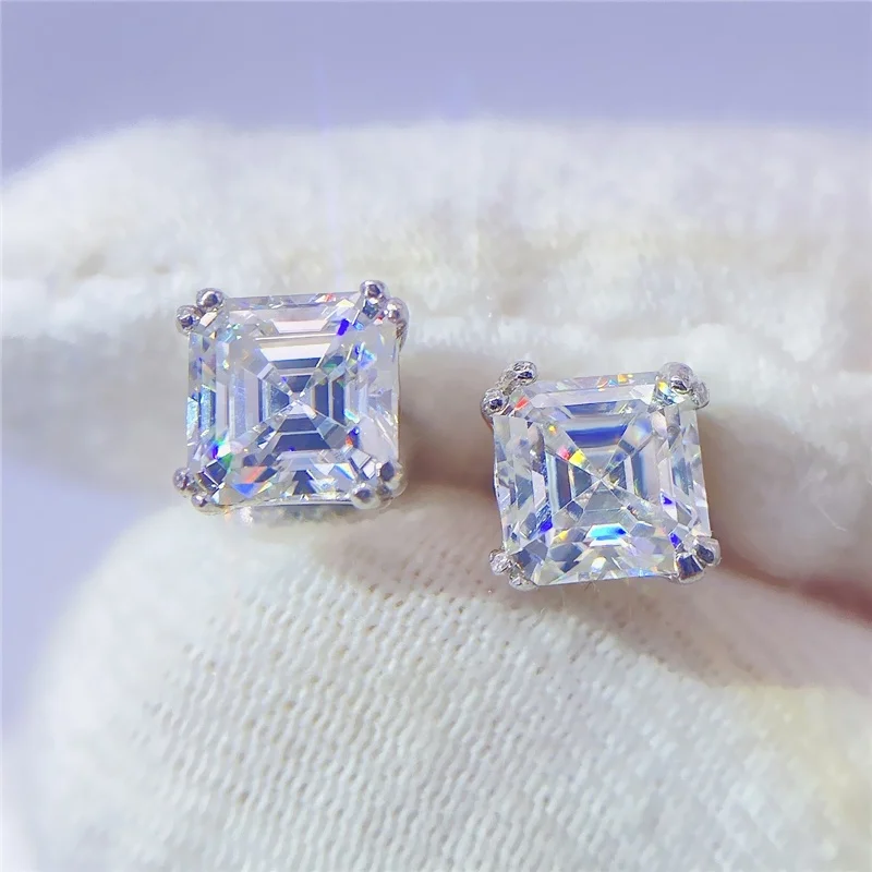 

Luxury 925 Sterling Silver Hand Set Vvs Moissanite 1CT Earrings Stud Diamond Hip Hop Men Earrings