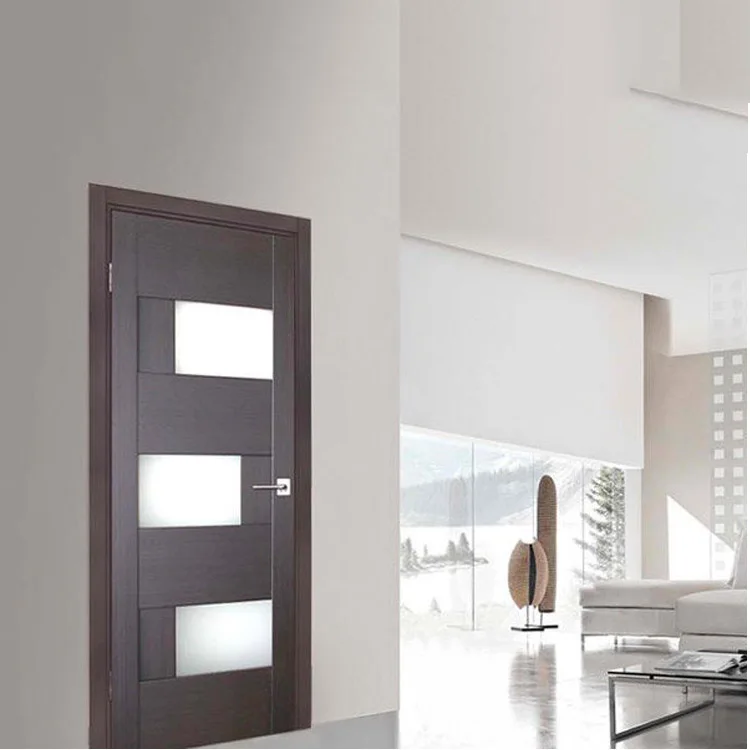 Soundproof Custom French Wooden Doors With 3 Panel Tempered Glass