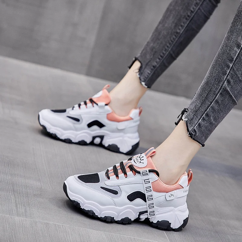 

Woman Chunky Sneakers Lace Up Female Walking Shoes Fashion Ladies Platform White Women's Footwear, Khaki,blue,purple,and black