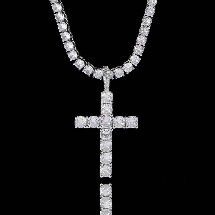 

GZYS Wholesale High Quality Rap Men Gold Cross Necklace Jewelry Diamond Charm Pendant with Ice Tennis Chain