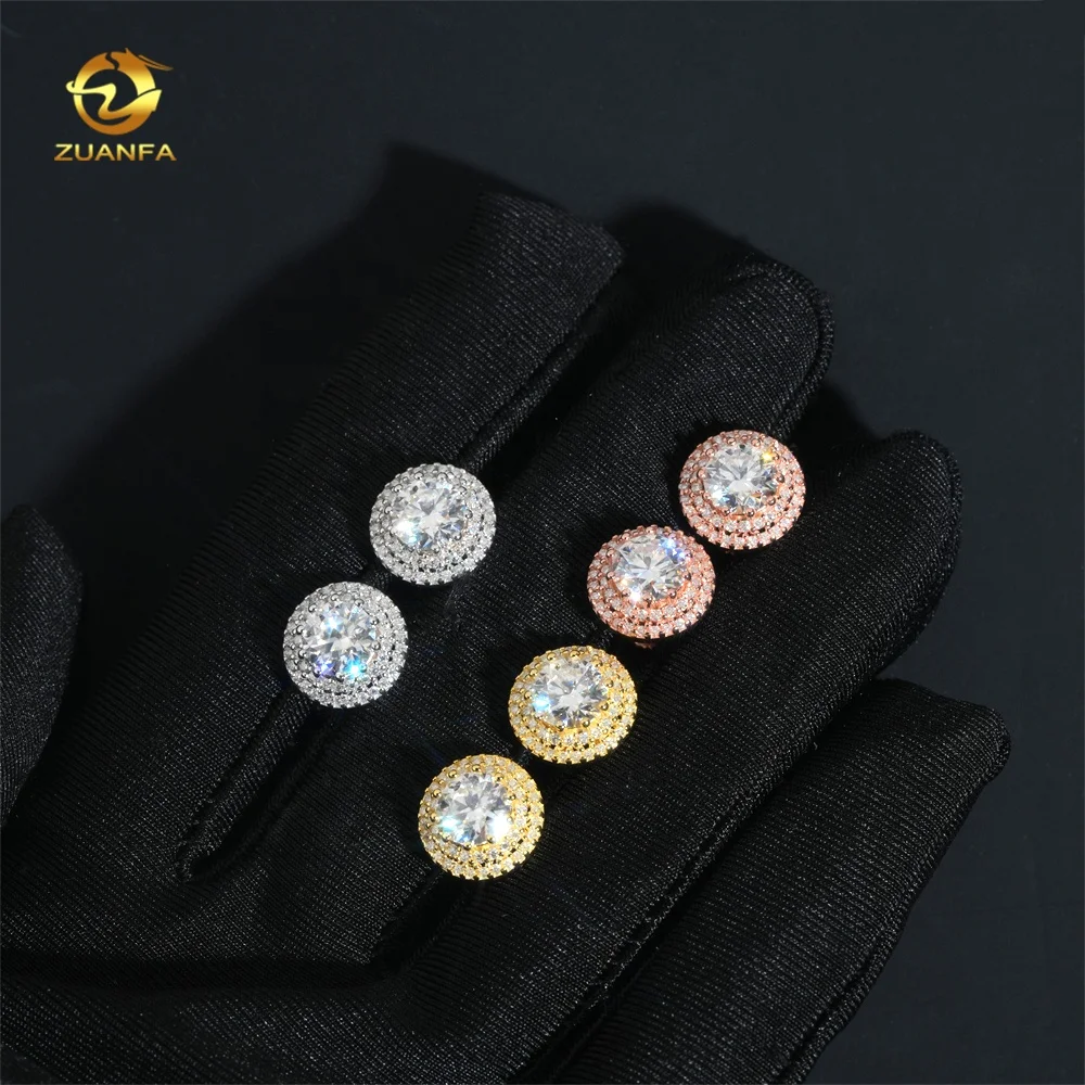 Hip Hop Jewelry Iced Out Luxury Screw Back 925 Sterling Silver Stud VVS Moissanite Diamond Earrings