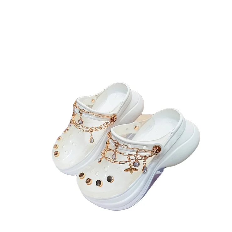 

200827 New Design Clog Girl Clear Ladies Diamond And Chain Decoration Luxury Glitter Bling Strappy Sandals For Ladies
