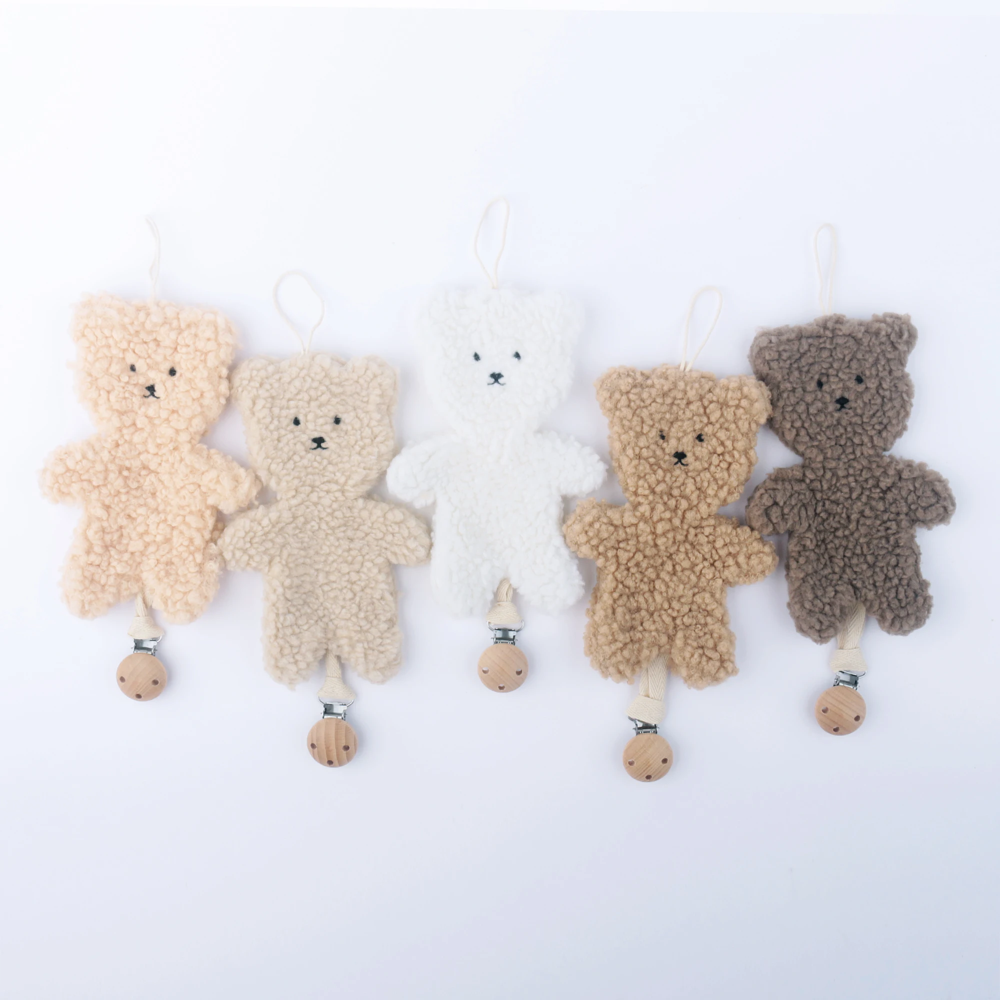 

High Quality Wooden Nipple Holder Chain Organic Plush Bear Shape Baby Pacifier Clip