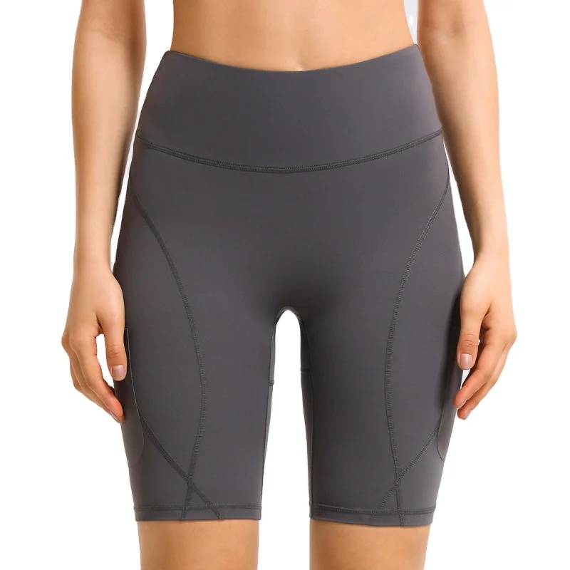 

Women's summer new pocket yoga shorts hip raise skinny running exercise workout pants abdominal elastic yoga clothes