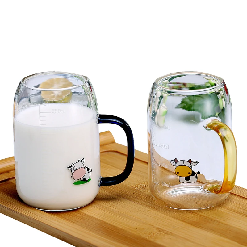 

Hot products glass water bottle custom print with color handle scale coffee mug milk glass cup, Clear