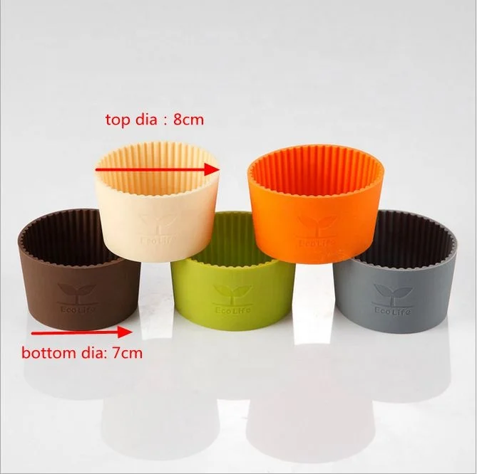 

7.8cm Dia Reusable food grade silicone coffee cup holder, Black, white, grey, red, blue, green, pink, and other colors