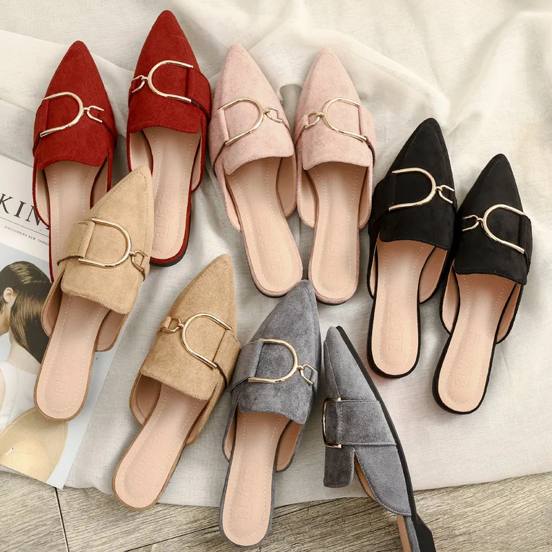 

The New Listing Spring Pointed Toe Slippers Ladies Outdoor Suede Mules Flat Shoes Fashion Causal Woman Shoes, Different colors and support to customized