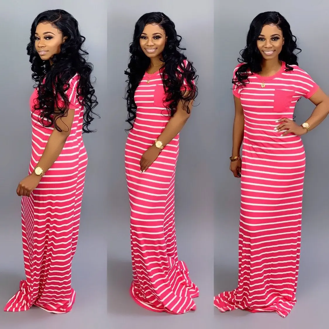 

Womens Summer Stripe extra long short sleeve maxI jersey casual dresses, Available