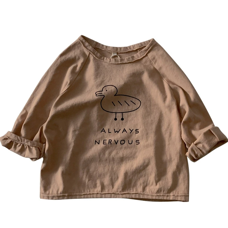 

Technics Style Fabric Pattern Cotton Cartoon Casual Shirt Duck Loose Kids T-Shirt, Meters apricot/ khaki /light coffee color