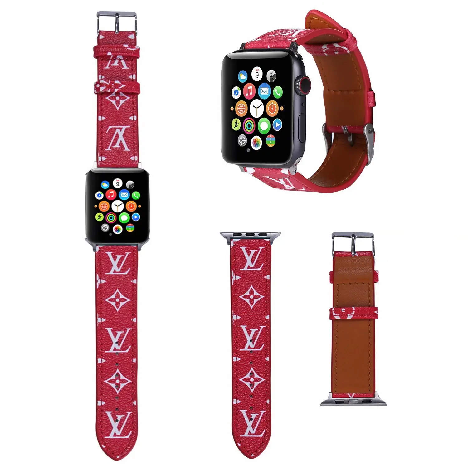 

Luxury Vintage Apple Watch Bands for iwatch Strap PU leather 38 40 42 44mm iwatch Band Strap, Blue