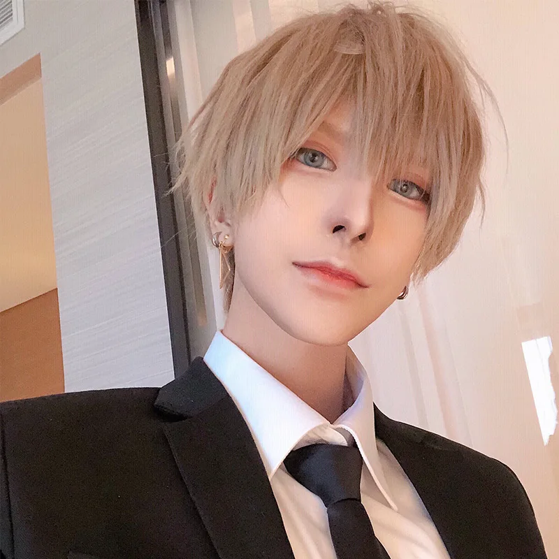 

Dropshipping Fake Niang Wig Handsome Man Short Straight Hair Long Bangs Chemical Fiber Wig Fluffy Natural Cosplay Anime Wig, Black