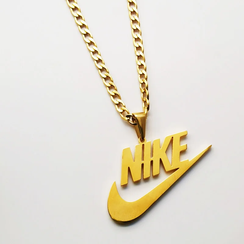 

Hip Hop 18K Gold Swoosh Necklace Tick Pendant Jewelry Custom Logo Mens Stainless Steel Figaro Link Chain Necklace, Silver , gold plated, rose gold