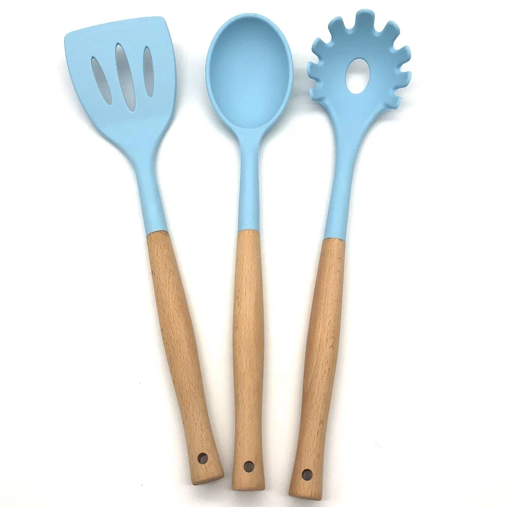 

Beech Wooden Handles Silicone Kitchen Cooking Tools Utensils set, Natural