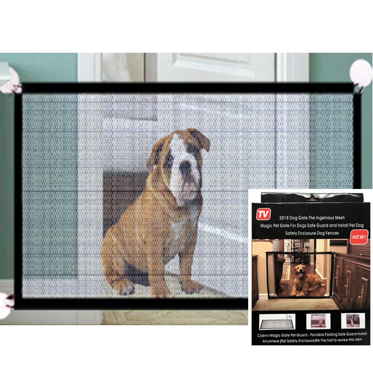 

Magic Pet Gate Wholesale Magic Foldable Durable Pet Dog Mesh Gates Visible Safety Convenient Home Use Pet Dog Door, Black