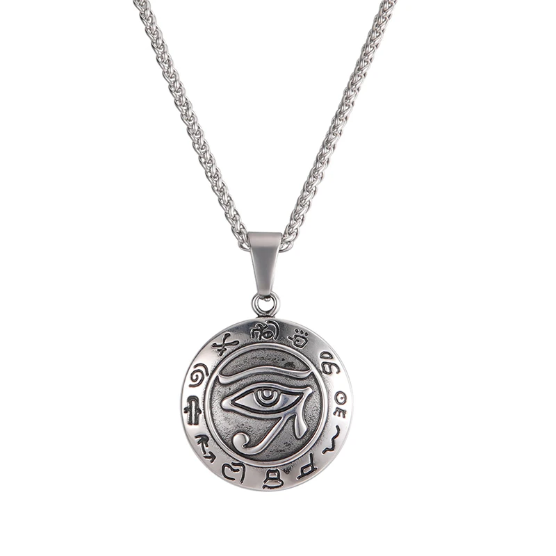 

Vintage Stainless Steel Eye of Horus Pendant Men Protection Necklace Egyptian Symbol Stainless Steel Jewelry Necklace, Steel color(accepted customized)