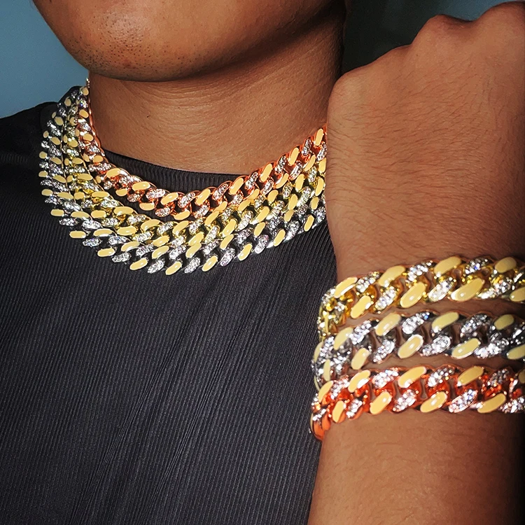 

New design 18k plated gold glow in dark diamond cuban link bracelet women man, Picture