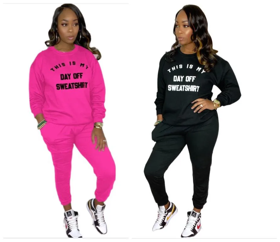 

Wholesale women spring blouse set long sleeve letter print leisure sweartshirt two-piece suit, 2 colors