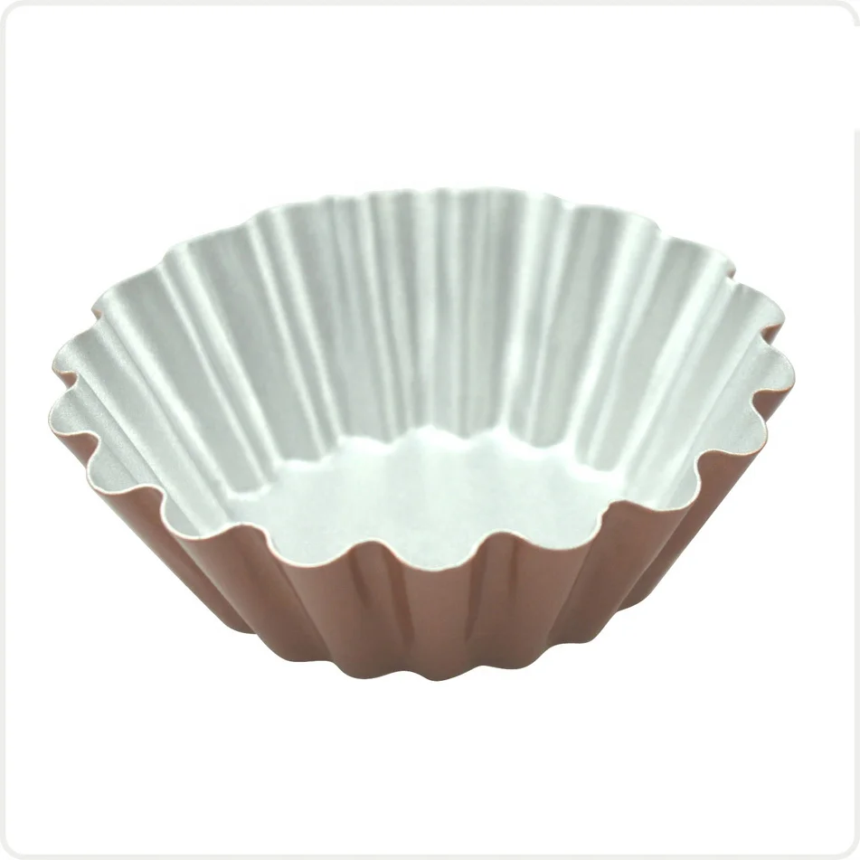 

Wholesale cup cake pastry dessert carton steel 2.5 inch non-stick flower shaped baking egg tart pan, Two-tone color, black inside, red outside