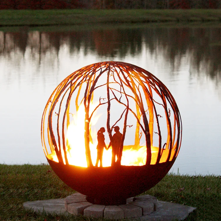 

Charcoal Burning Outdoor Landscape Steel Sphere Fire Pit Bowl Patio Heater Death Star, Black, rusted,custom