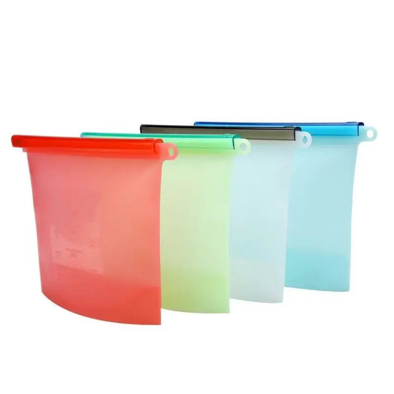 

500/1000/1500/4000ml Silicone Food Storage Bags Reusable Food Fresh-keeping Bag Seal Freezer Cooking Fresh Bags, Grren white red blue