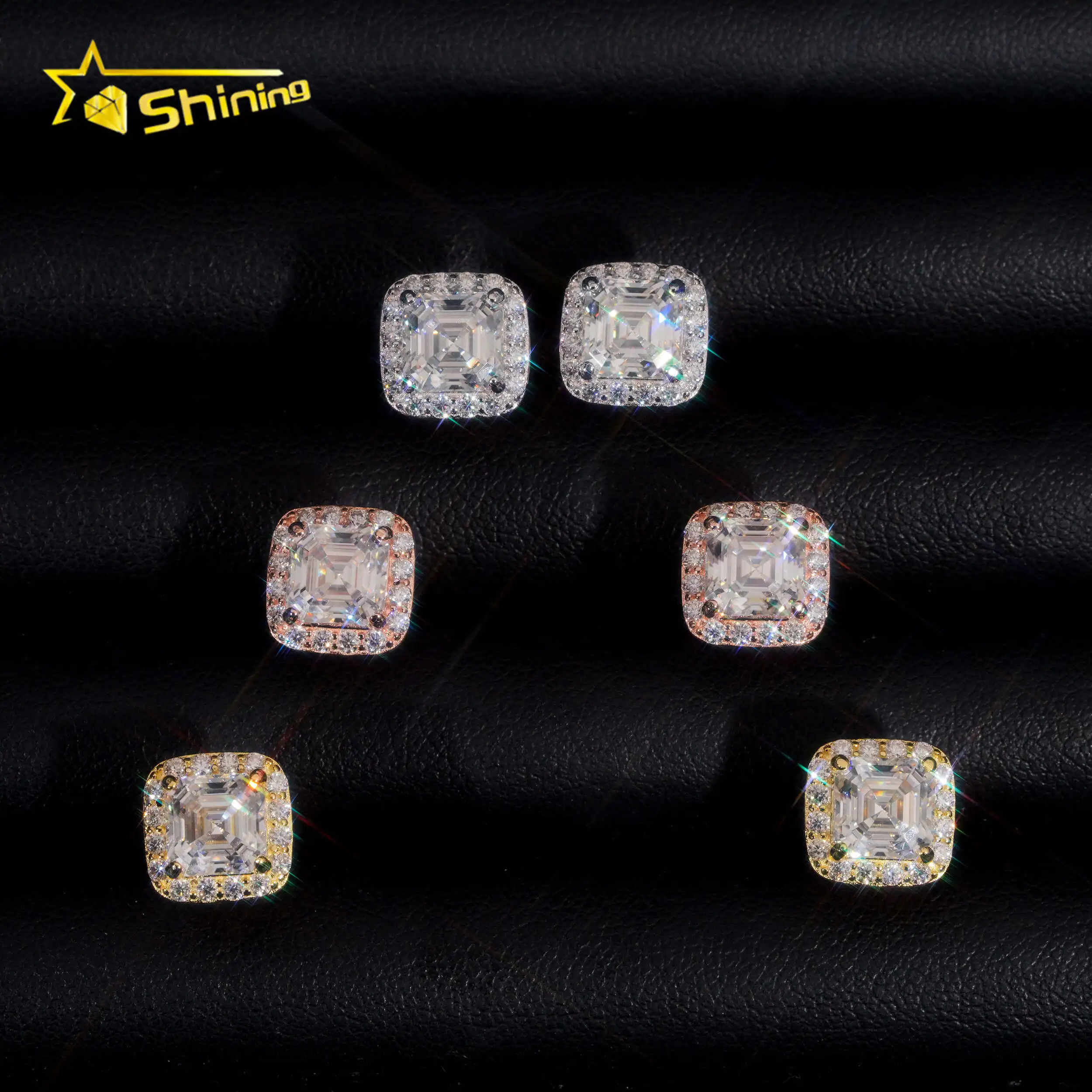 RTS Diamond Tester Certified Hip Hop Jewelry 925 Silver Asscher Cut VVS Diamond Moissanite Stud Earrings Fashion Earrings