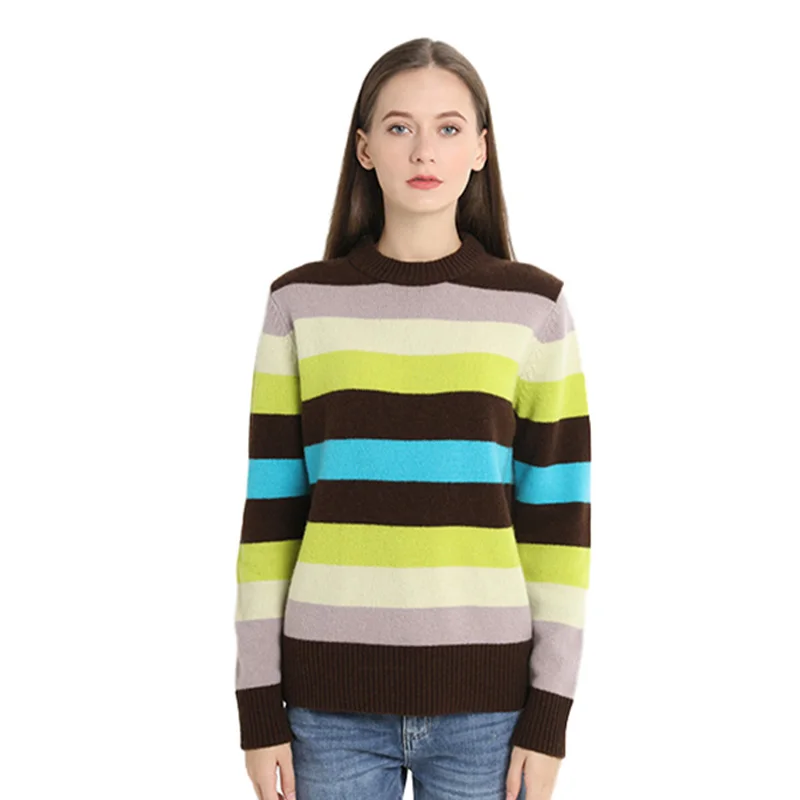 

Colorful striped style knitted 100% wool fashion sweaters women in 2020
