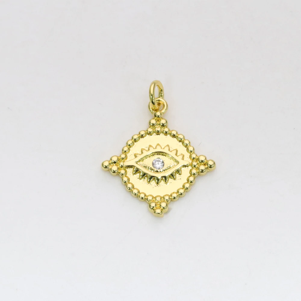 

Clear CZ Micro Pave Gold-Plating Eye on Disc Cross Pendant Charm For Jewelry Making