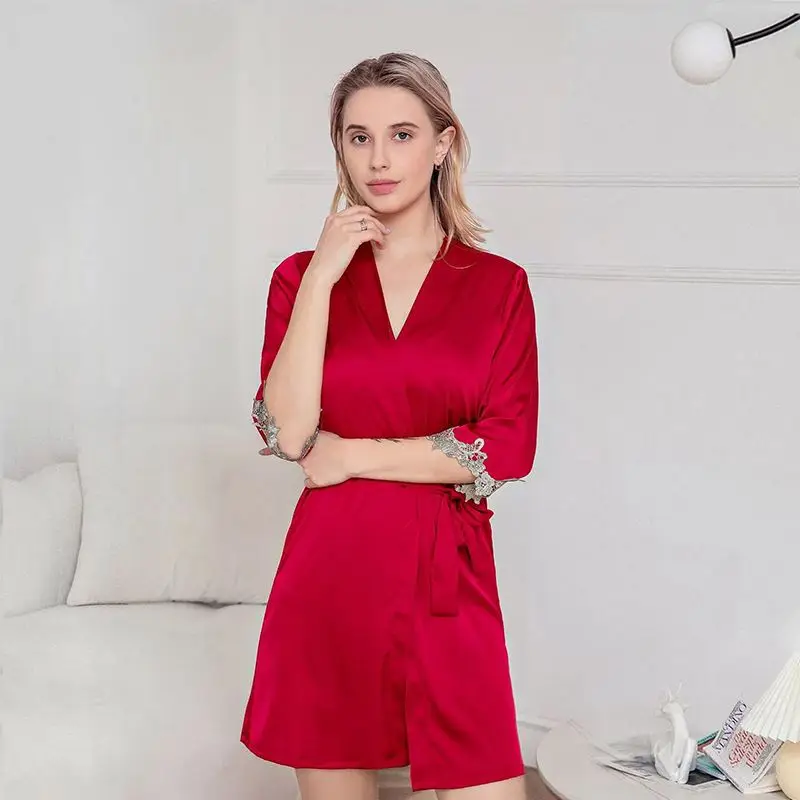 

Summer Sleepwear Home Wear Pajamas Sling Nightdress Set Sexy V-neck Two Piece Set Lingerie Set With Robe