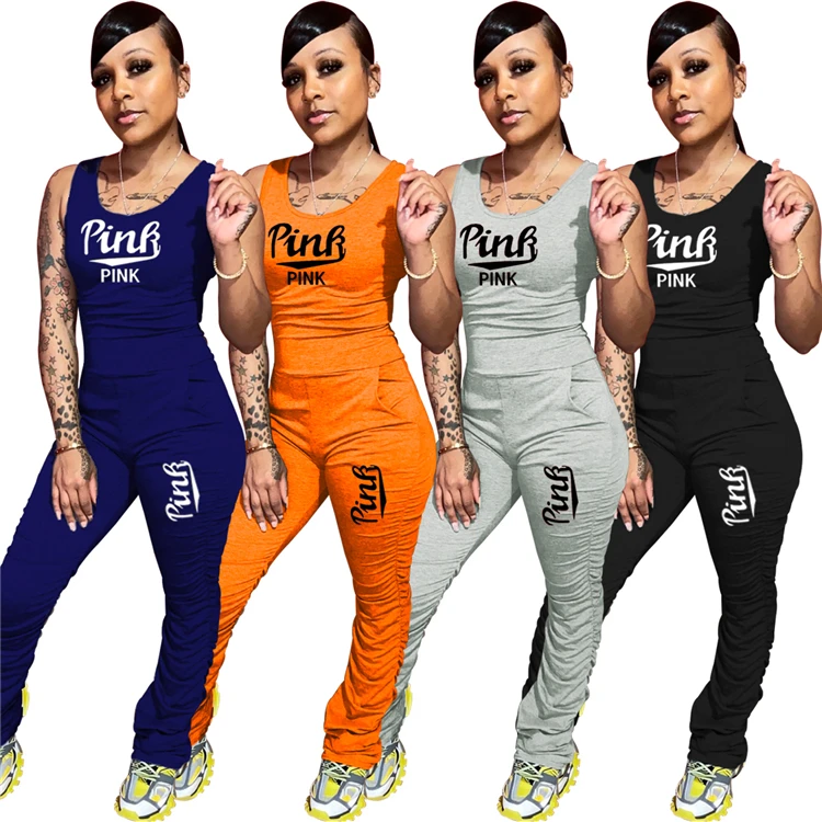 

High Quality Casual Mujer Running Rompers Letter Print Sleeveless Summer Women Stacked Jumpsuits, Picture