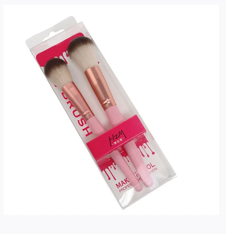 

HZM NEW Custom 2 Piece high quality Powder Loose Brush Blush Brushes with packing pink wood handle best selling private label