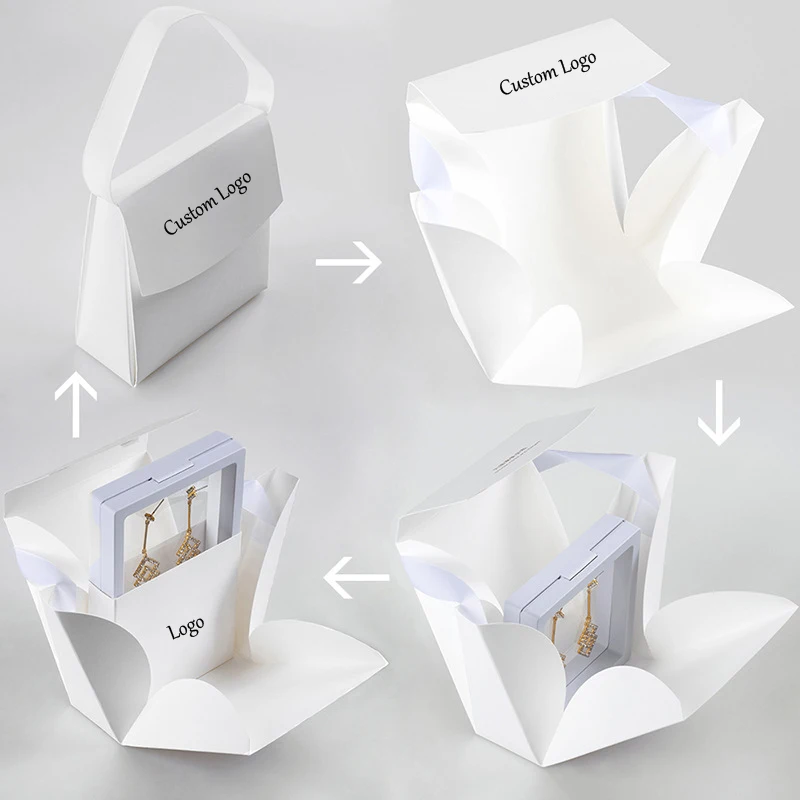 New Design Custom Logo Bracelet Necklace Ring Clear Window PE Film Display Paper Packaging Gift Box for Jewelry Bags