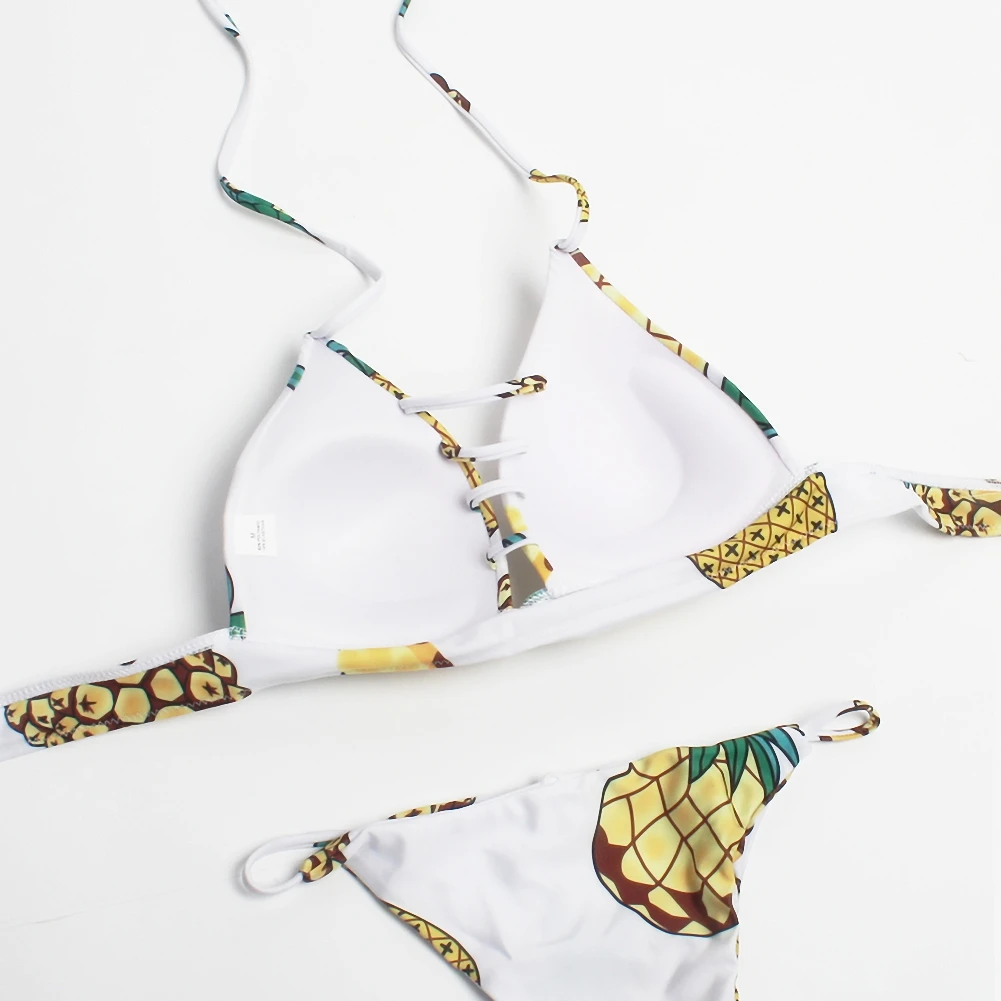 

Designer Inspired Bikini Custom Design Swimsuits Fruit Print Bikini Luxury Extreme String Shoulder Luxury Bikini Set