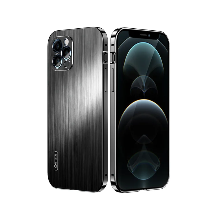 

All-inclusive metal anti-drop brushed textured phone case for iPhone 12