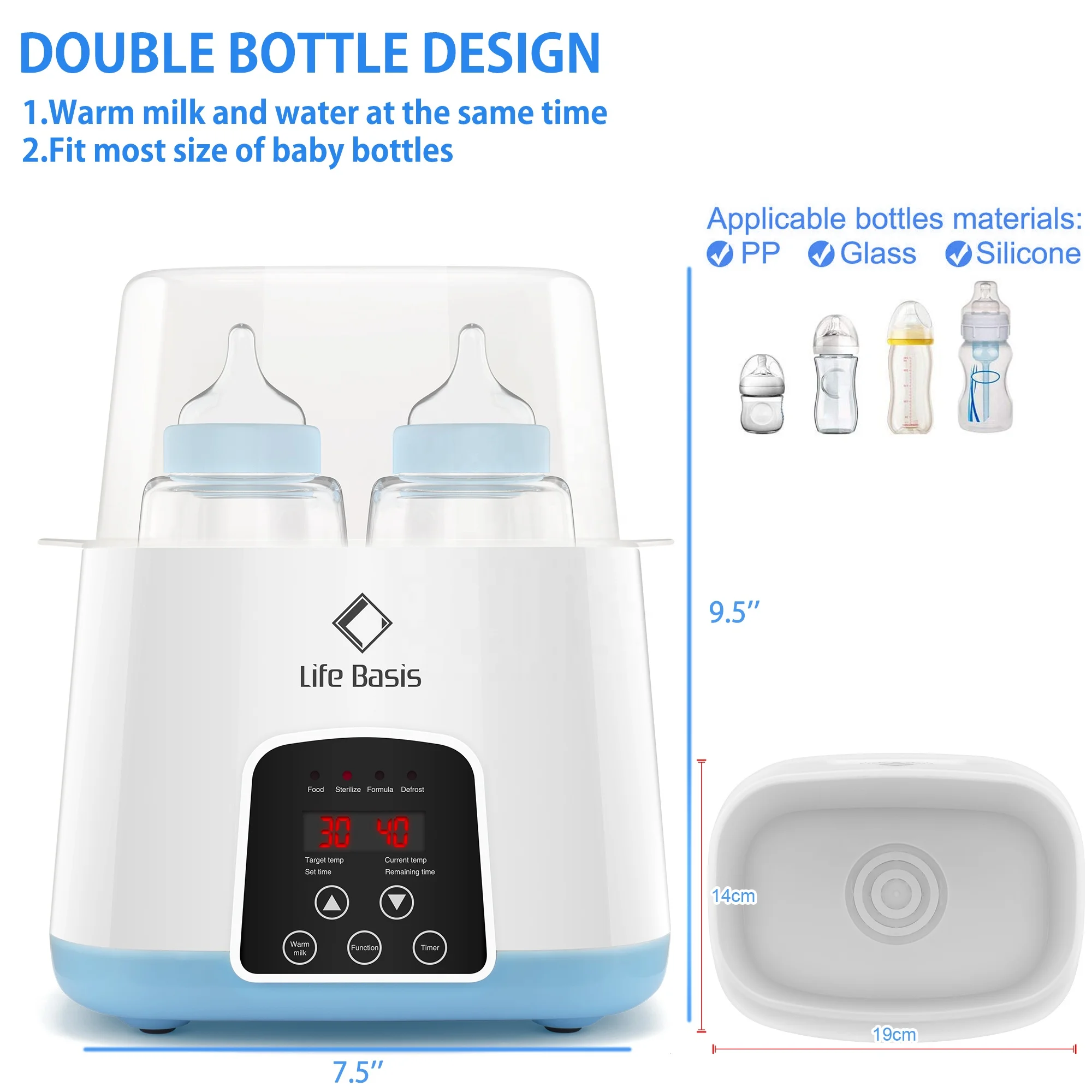 Multi Function Digital Smart Touch Fast Heating Thermostat Double Baby Milk Bottle Warmer with Food Warm and Sterilize