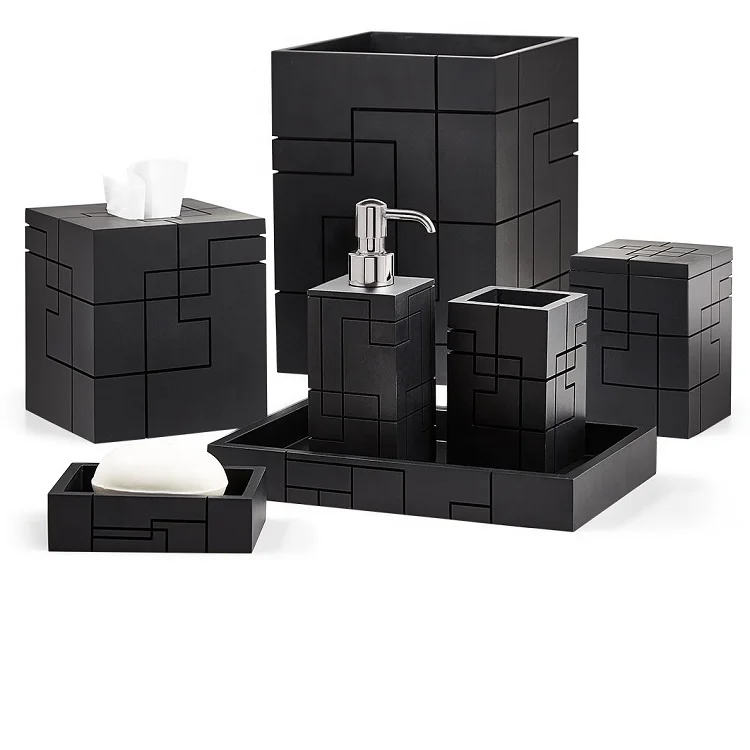 

Luxury Matte Black Lines Resin Household Bathroom Accessories Set, As picture showed or customized color