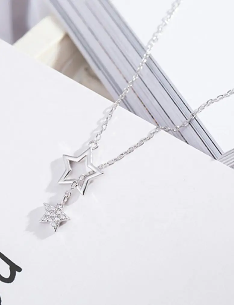

S925 Silver Star Pendant Necklace Electroplated diamond necklace jewelry New hollow zircon necklace, Platinum/gold