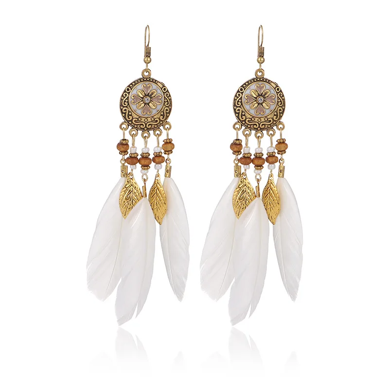 

Antique Feather Drop Earrings Women Tassel Earrings Female Party Jewelry