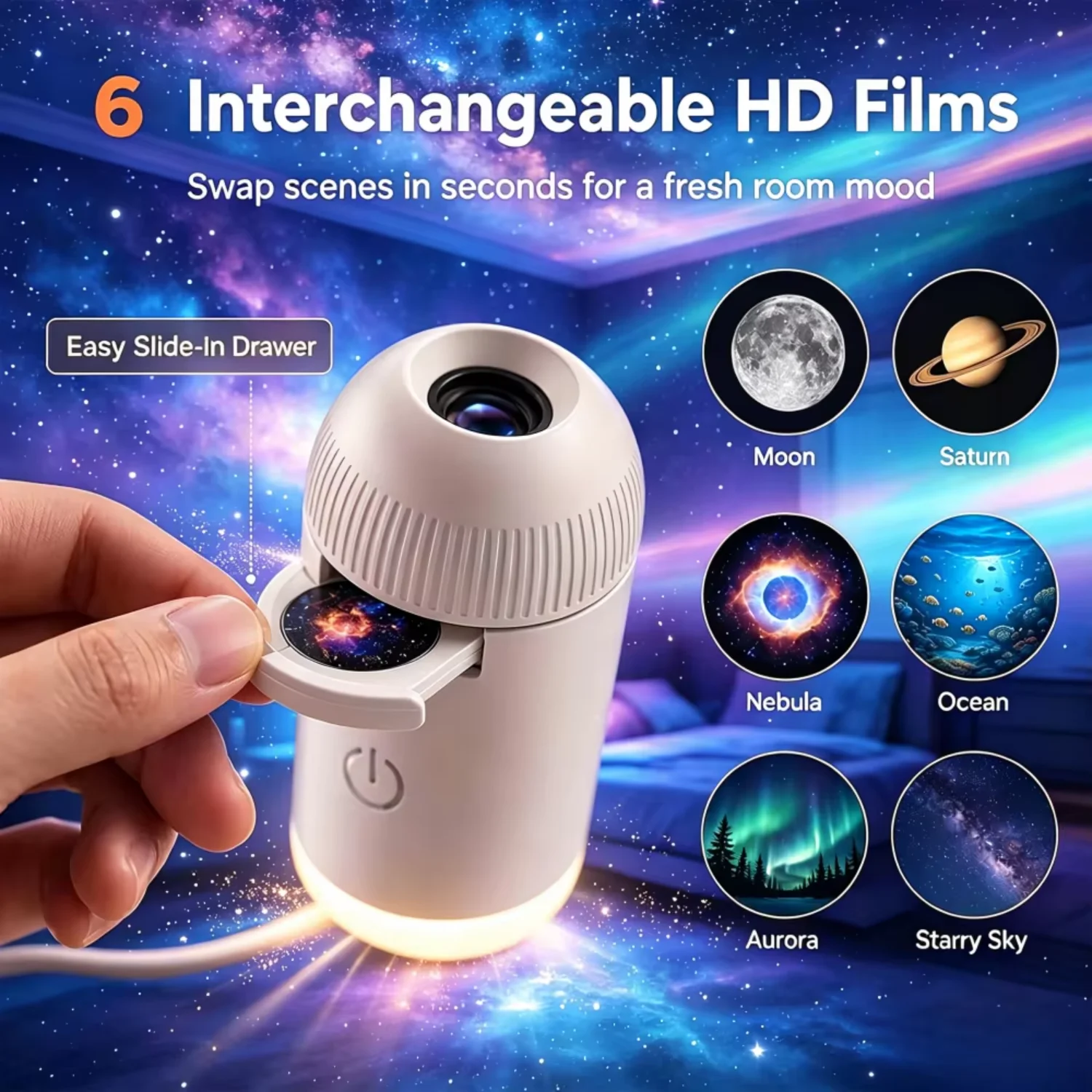 2026 USB Powered ABS LED Night Light Projector Galaxy Star Nebula Aurora Sky Dynamic Rotating Light for Kids Bedroom