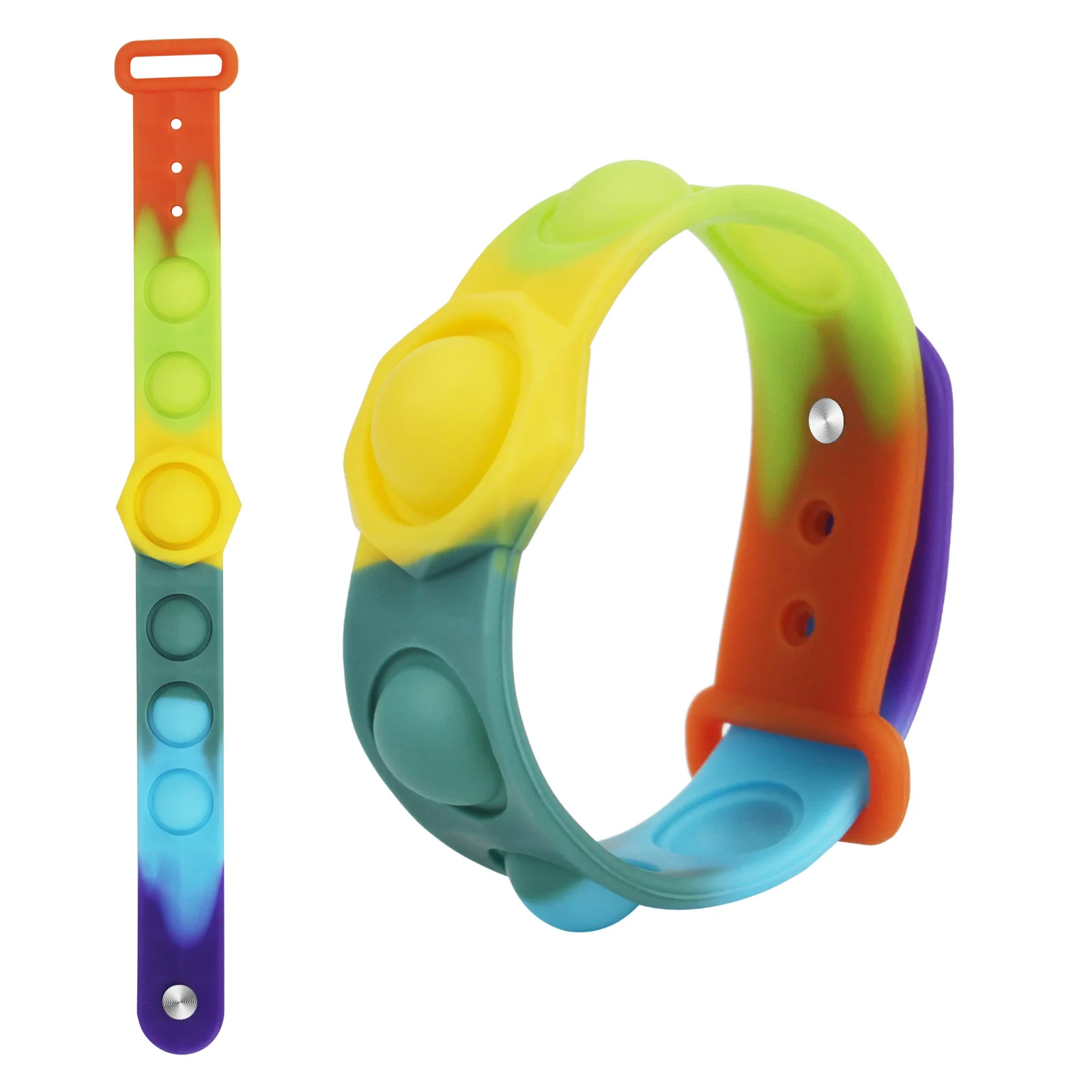 

New Creative Kids Adult Stress Relief Silicone Push Squeeze Sensory Wristband Fidget Toys Finger Press Pop Bracelet, Purple/green/yellow/orange/black