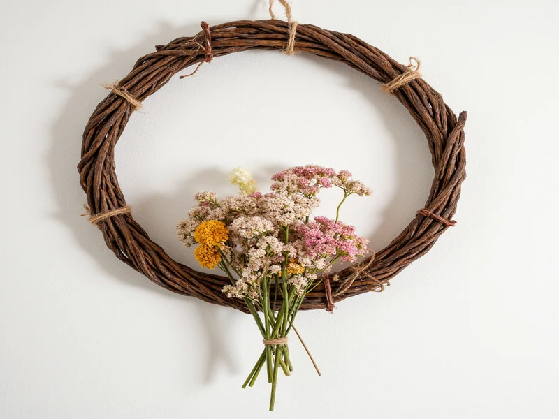 Handmade twig wall hanging with dried flowers