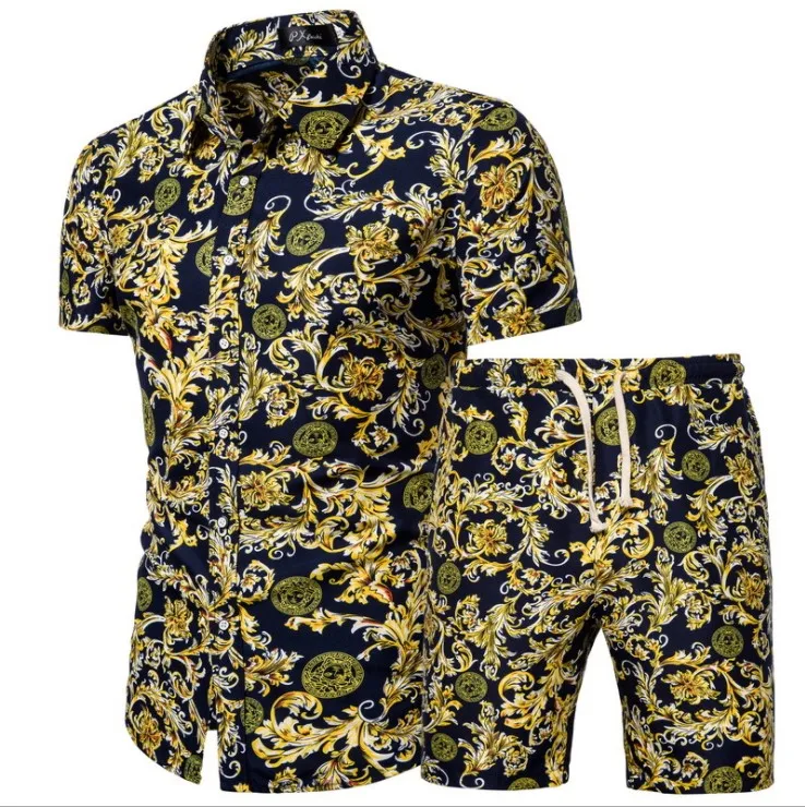 

New summer men's short sleeve shirt Chinese style printed shirt suit multicolor kenya clothing Training Clothes Korean Velvet Pl