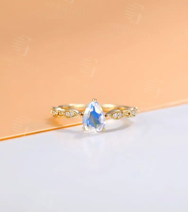 

Natural Moonstone Ring In 925 Sterling Silver Jewelry Blue Moonstone Engagement Wedding Ring For Women