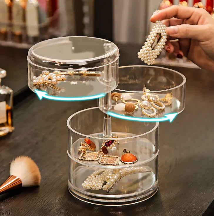 

Cosmetics dustproof rotating head rope box jewelry powder puff display rack ear stud hand necklace pendant storage