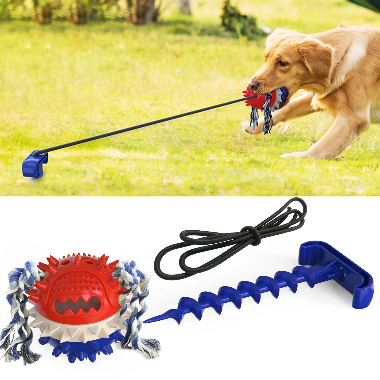 

Outdoor pull rope ball dog fixed molar stick sounding toy large dog bite resistant pet toy, Picture